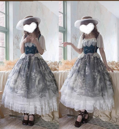 ThinkFly - Pleated Heart - Elegant Lolita Petticoat with Dotted Gauze Hem