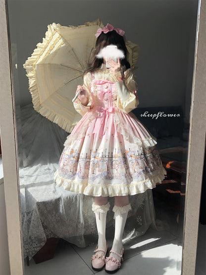 Uncle's Workshop - Angel Lamb - Kawaii Lolita Dress With Side Pockets, Lamb Print