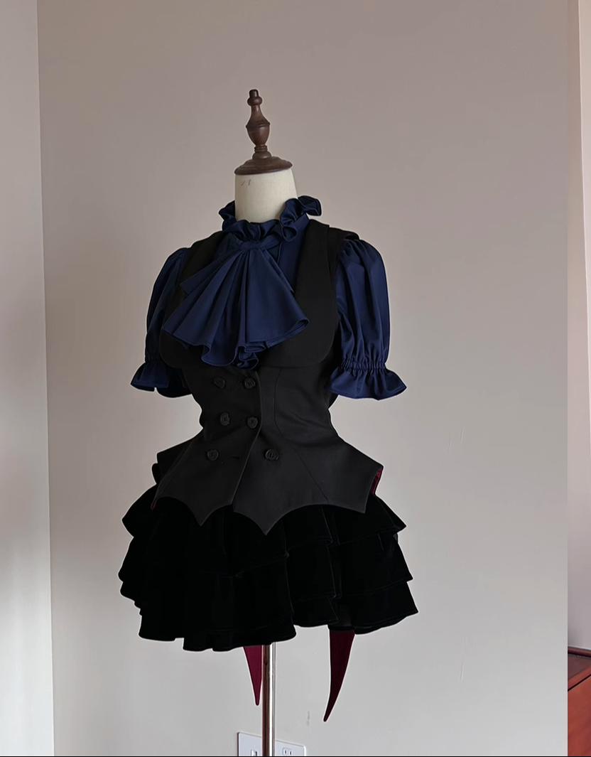 FlowerFairyDaily - Final Nocturne - Black Gothic Lolita Vest, Bat-Wing Shape