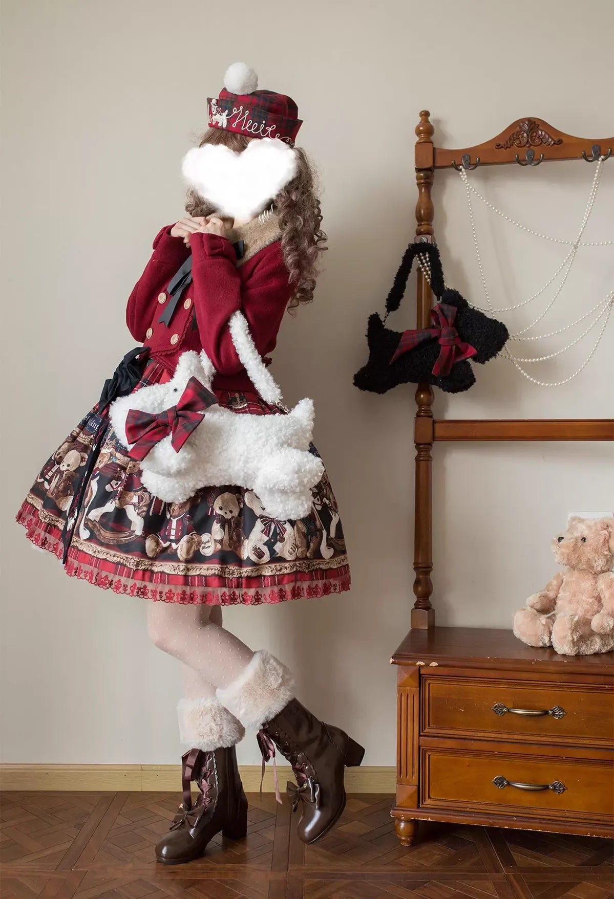 Sheep Puff - Snowy Mochi - Kawaii Lolita Winter Boots, Detachable Fur Trim