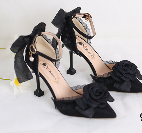 Xiaogui - Elegant Lolita High-Heeled Camellia Bows Shoes