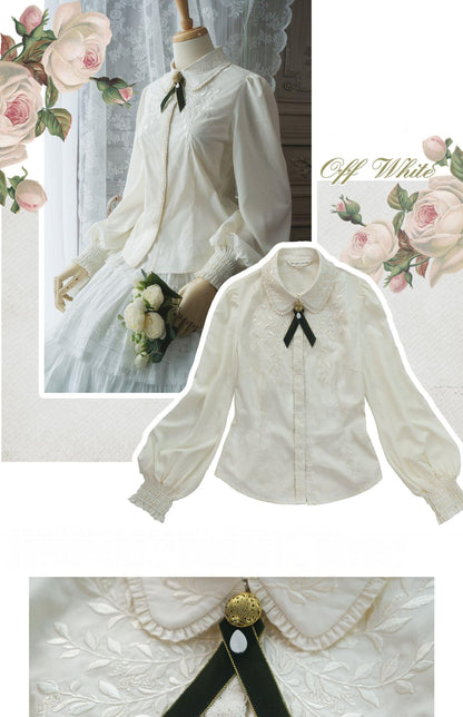 Surface Spell - Ship to Wonderland - Classic Lolita Shirt With Vine Embroidery/Brooch