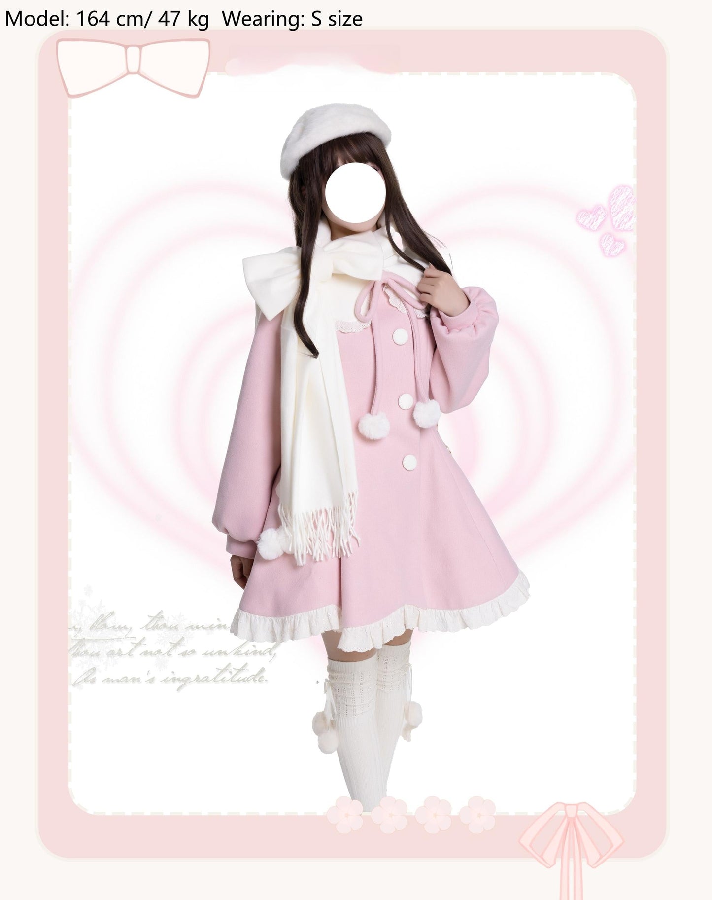 Platycodon House - Winter Love Song - Winter Sweet Lolita Coat Korean Style Overcoat Bow Scarf