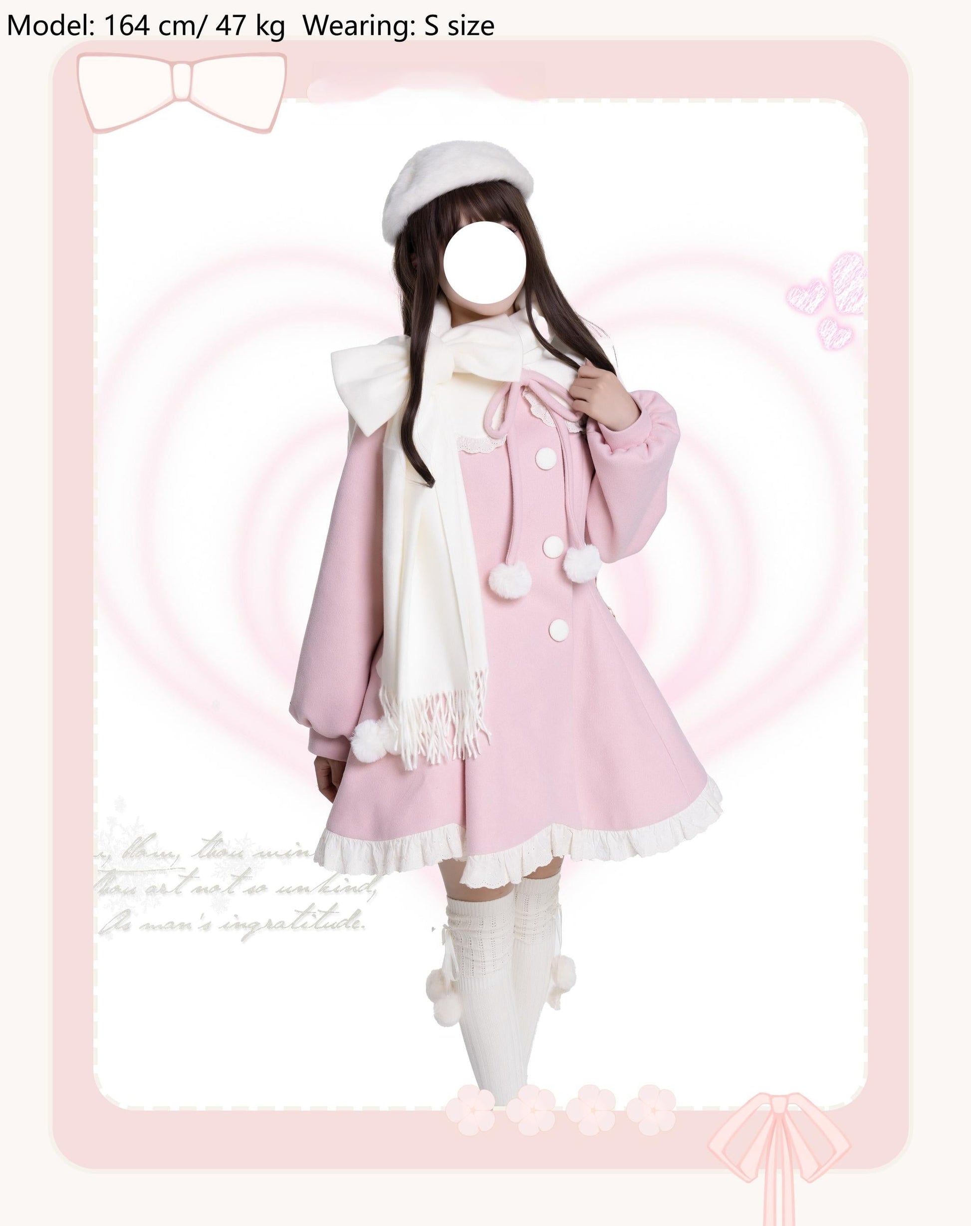 Platycodon House - Winter Love Song - Winter Sweet Lolita Coat Korean Style Overcoat Bow Scarf