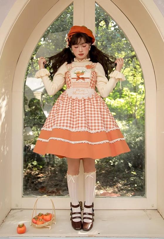 Mademoiselle Pearl - Persimmon - Autumn Persimmon Print Lolita OP JSK SK Dress