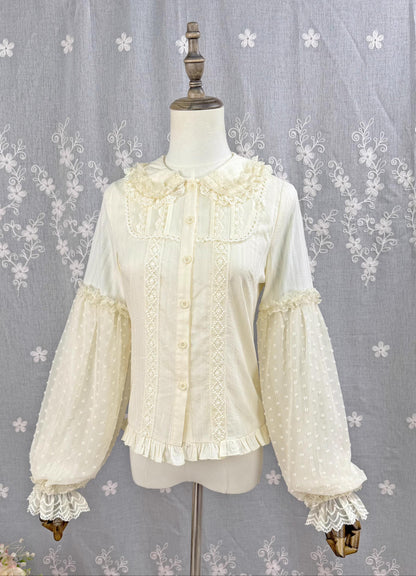DMFS Lolita - Spiral Candy - Sweet Lolita Long Sleeve Cotton Shirt, Lace Accents