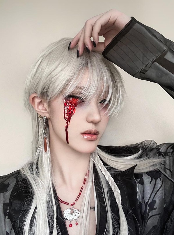 Pippi Palace - Deicide - Gothic White Gray Full Head Lolita Wig