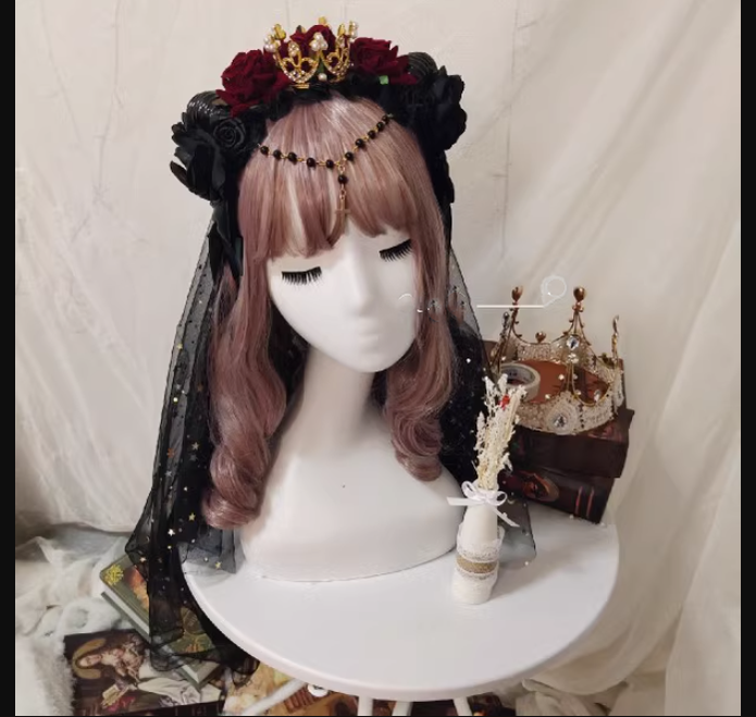 Yu Xixixi - Gothic Lolita Rose Crown KC with Veil Pendant Customized