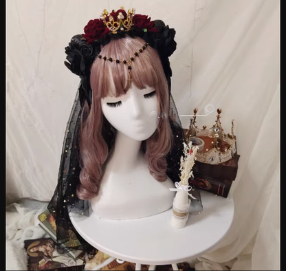 Yu Xixixi - Gothic Lolita Rose Crown KC with Veil Pendant Customized