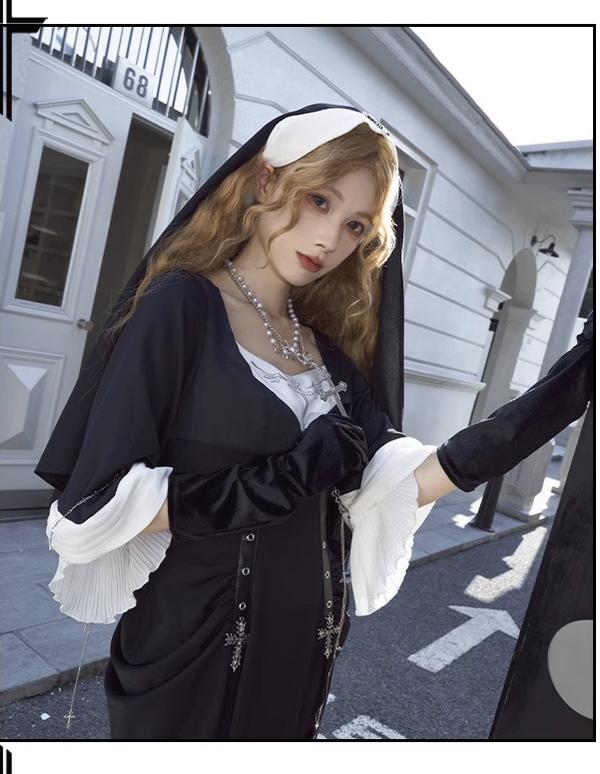 CHUNLV LOLITA - Night Cathedral - Halloween Nun Lolita OP Suit Gothic Dress Set