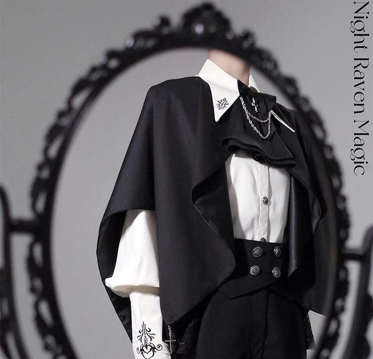 CastleToo - Night Raven Magic - Ouji Lolita Dress Set, Suspender Shorts & Cape
