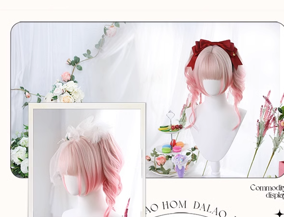 Dalao Home - Sweet Lolita Gradient Peach Pink Long Curly Wig