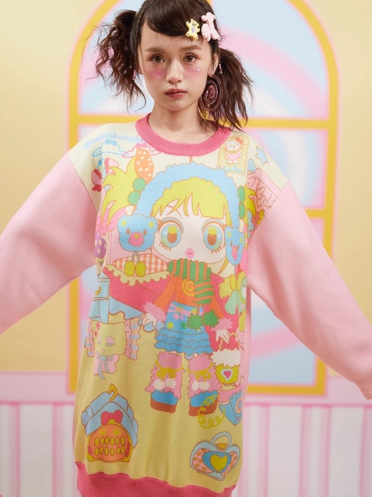 Pink American Girl Knitted Long Sweater【s0000004927】