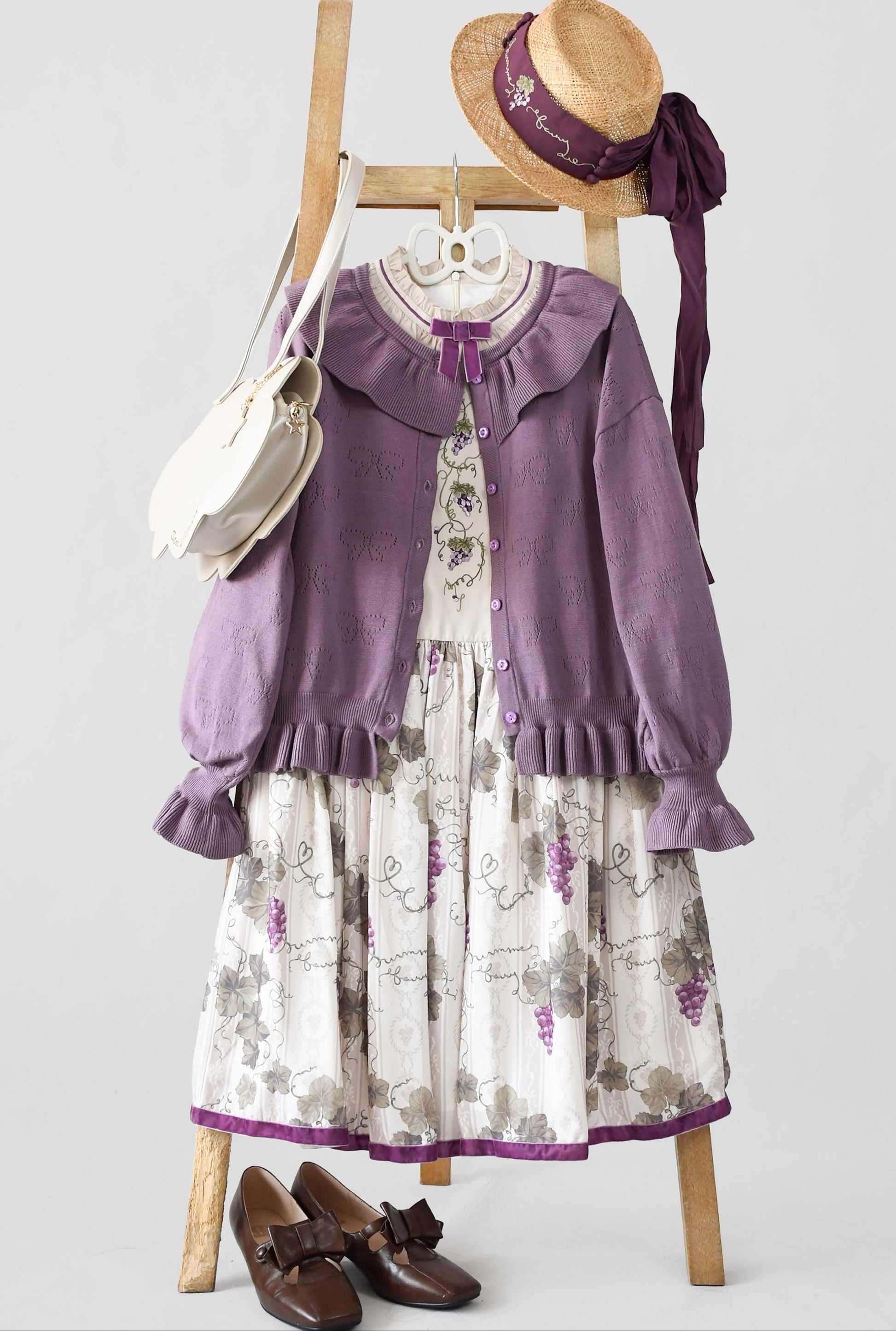 MIST - Vintage Lolita Bow Hollowed-out Sweater Ruffled Cardigan