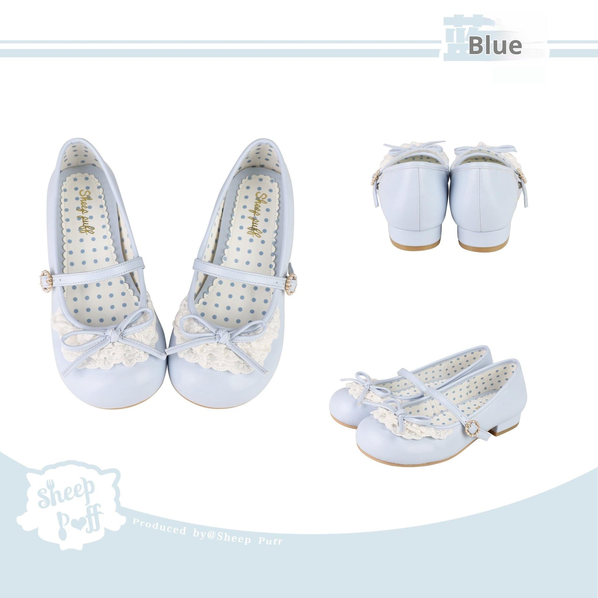 Sheep Puff - Young Layla - Vintage Lolita Shoes Low Heel Butterfly Shoes