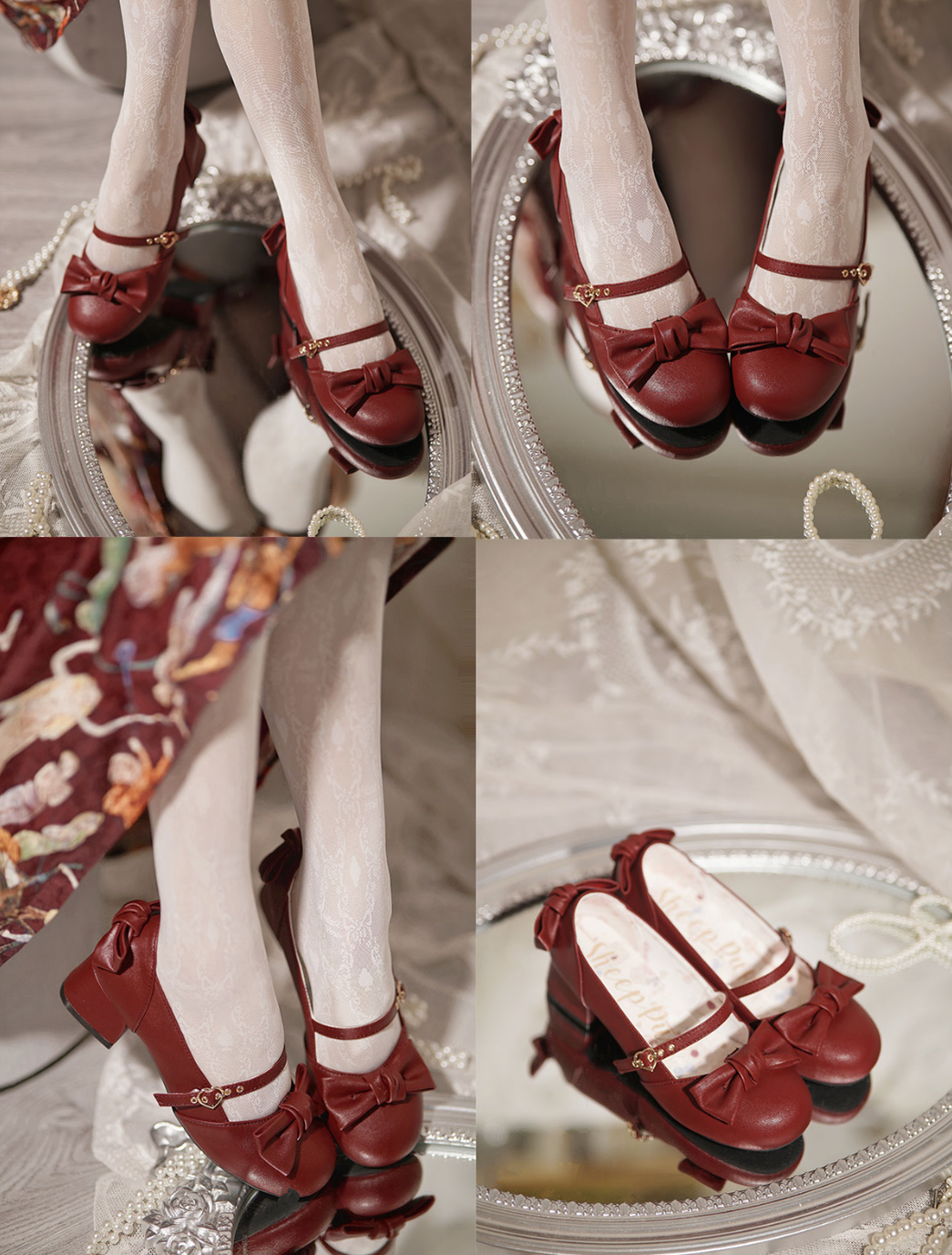 Sheep Puff - Elegant Lolita Bownot Retro High Heel Shoes