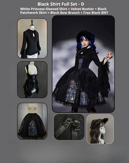 Susin Lolita - Night Traveler - Gothic Lolita Skirt Outfit Long Coat Shirt and Bustier Set