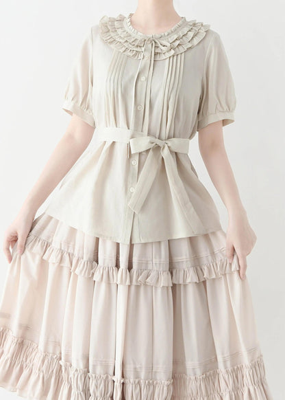 MIST - Vernal Stream - Lightweight Kawaii Lolita Blouse, Detachable Waist Tie