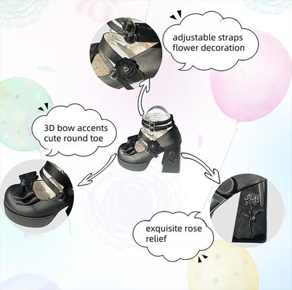 Dreamland - 11 cm Sweet Lolita Shoes with High Platform & Rose Print Heel