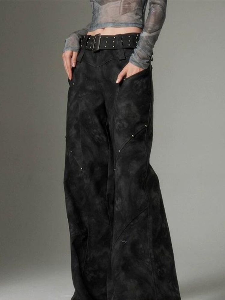 Retro metal rivets leather pants【s0000004869】