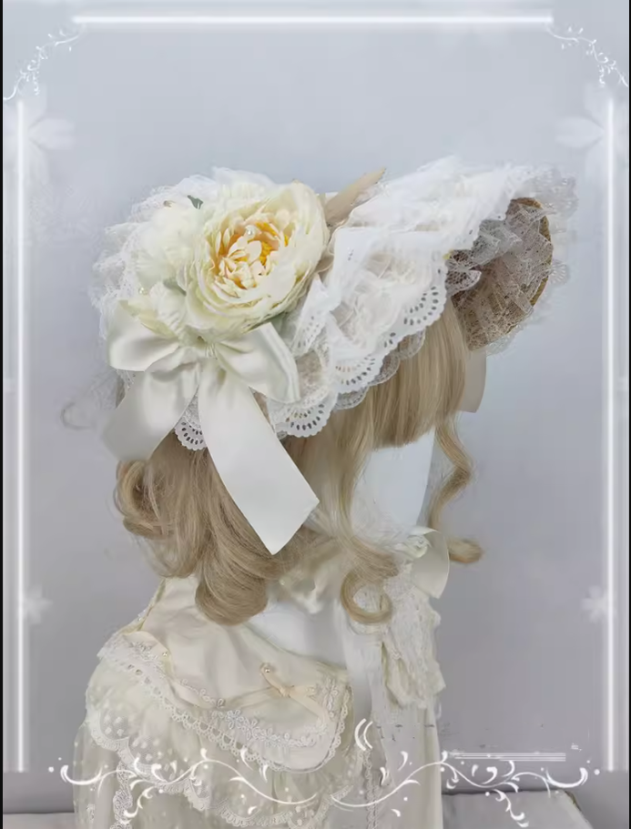 Cocoa Jam - Country Lolita Bonnet Lace Flower Flat Cap Multicolors Customized
