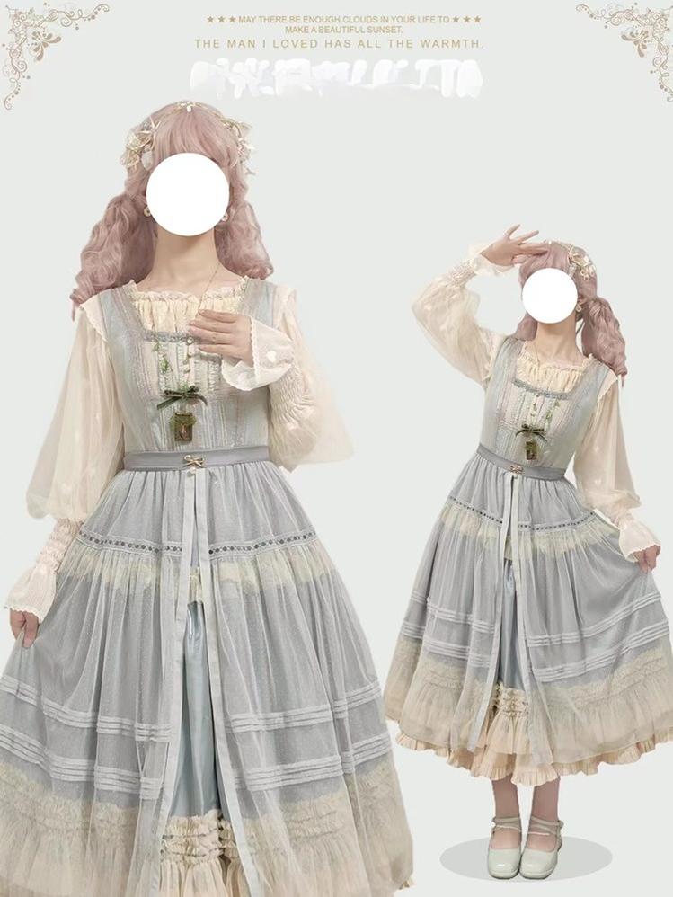 Time Memory - Layered Heart - Sheer Classic Shirt with Mutton Sleeves & Polka Dot