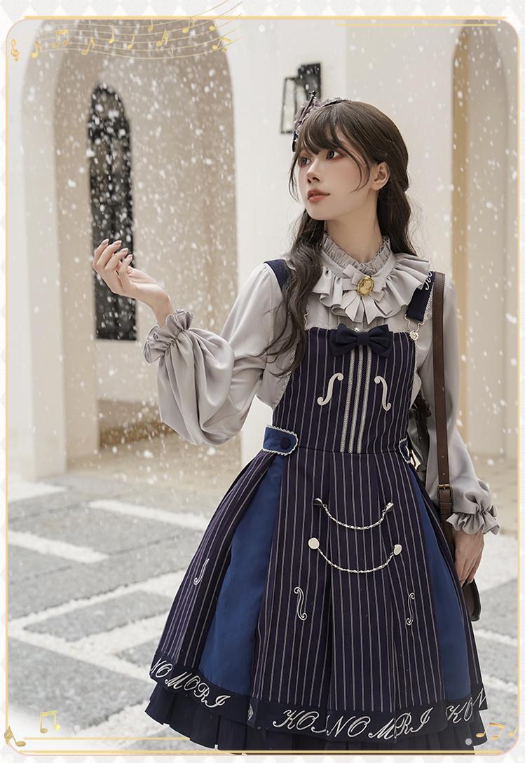 Forest Fluorescent Carps - Classic Lolita Salopette Set Violin Preppy Style Dress