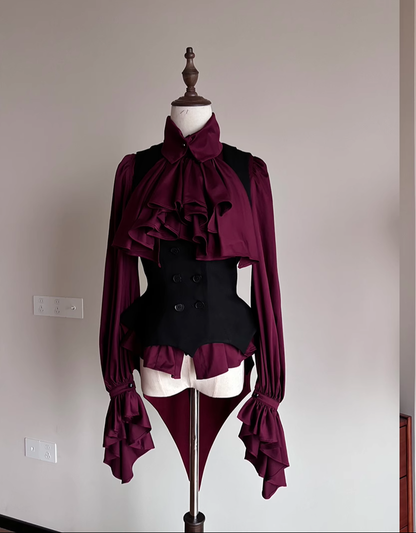 FlowerFairyDaily - Final Nocturne - Black Gothic Lolita Vest, Bat-Wing Shape