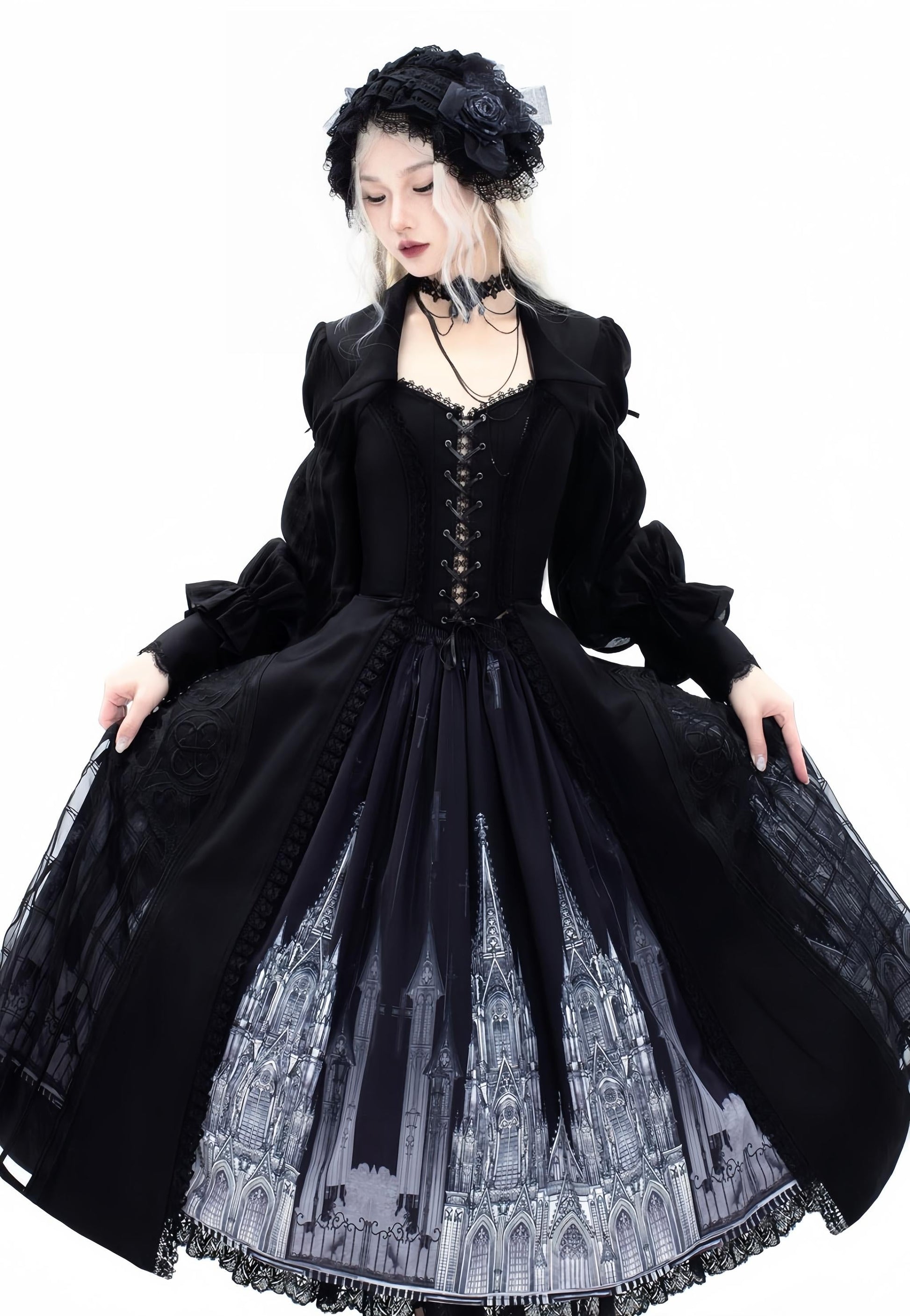 Susin Lolita - Night Traveler - Gothic Lolita Skirt Long Coat Long-Sleeved Shirt and Bustier