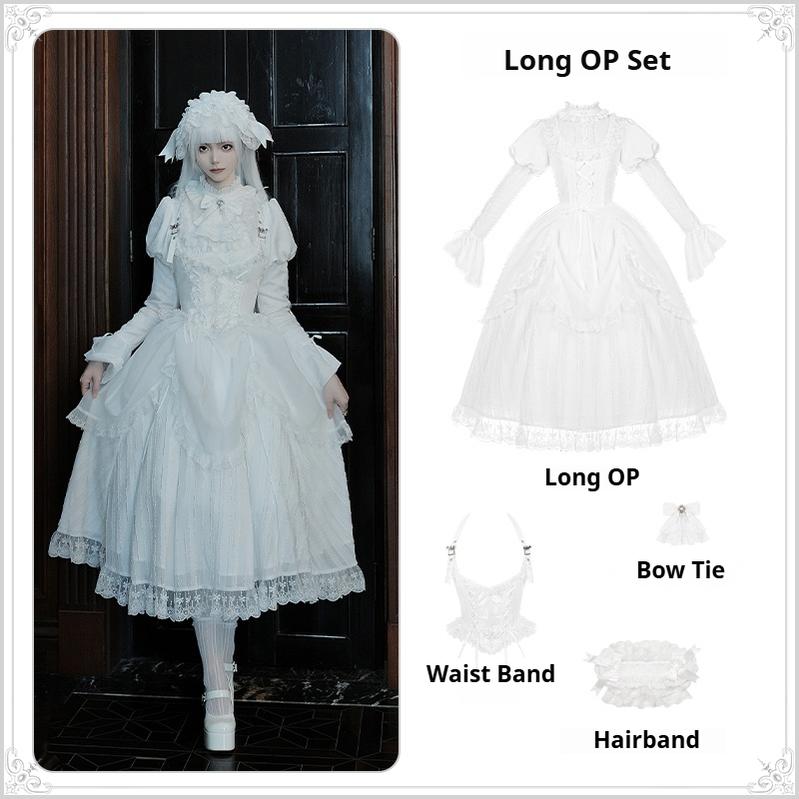 With PUJI - Fallen Heaven - White Gothic Lolita OP Set, Double Layered Skirt