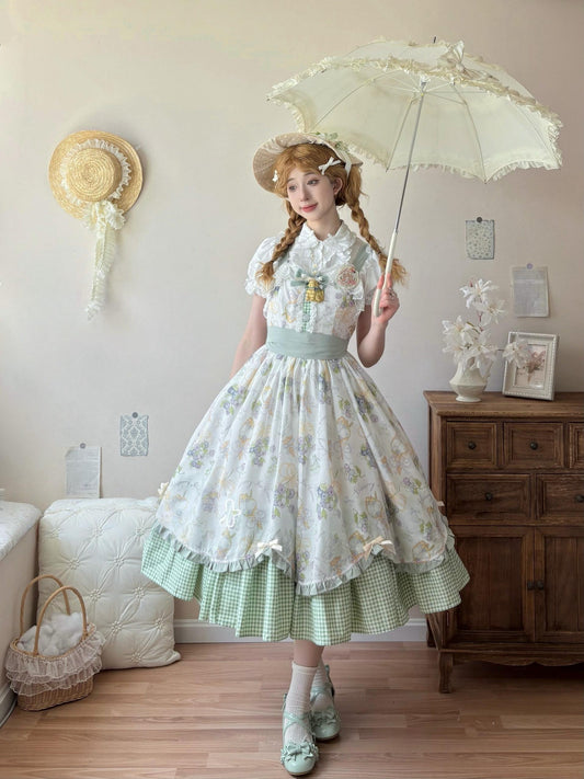 Qianmu - Blueberry Summer - Classic Lolita JSK Dress with Large Hem and Cotton Lining