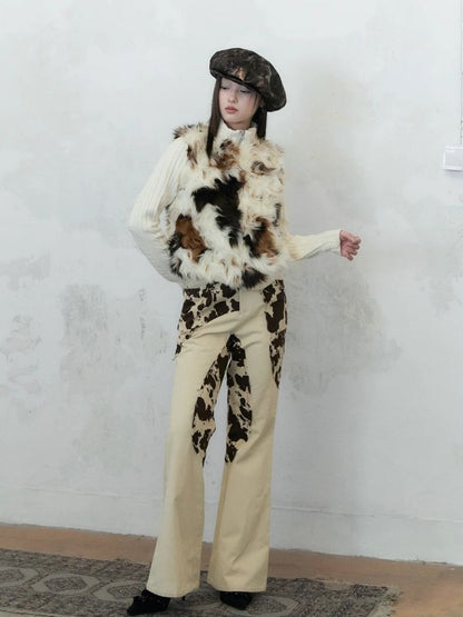 Irregular splicing design straight flare pants【s0000004956】