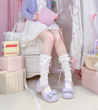 Sheep Puff - Hug Bear - Sweet Lolita Heel Shoes Bear Metal Buckle Bow Shoes