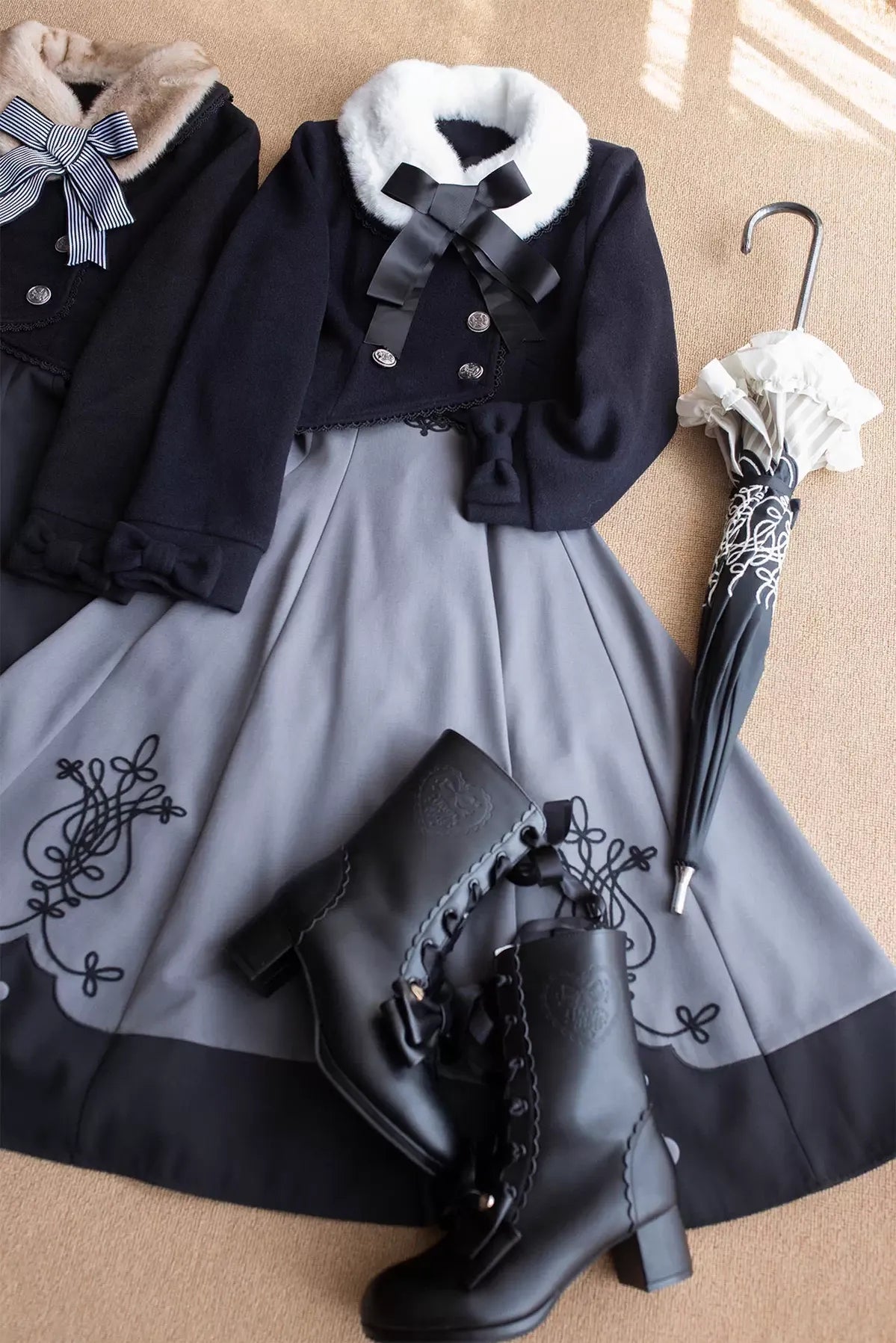 Sheep Puff - Snowy Mochi - Kawaii Lolita Winter Boots, Detachable Fur Trim