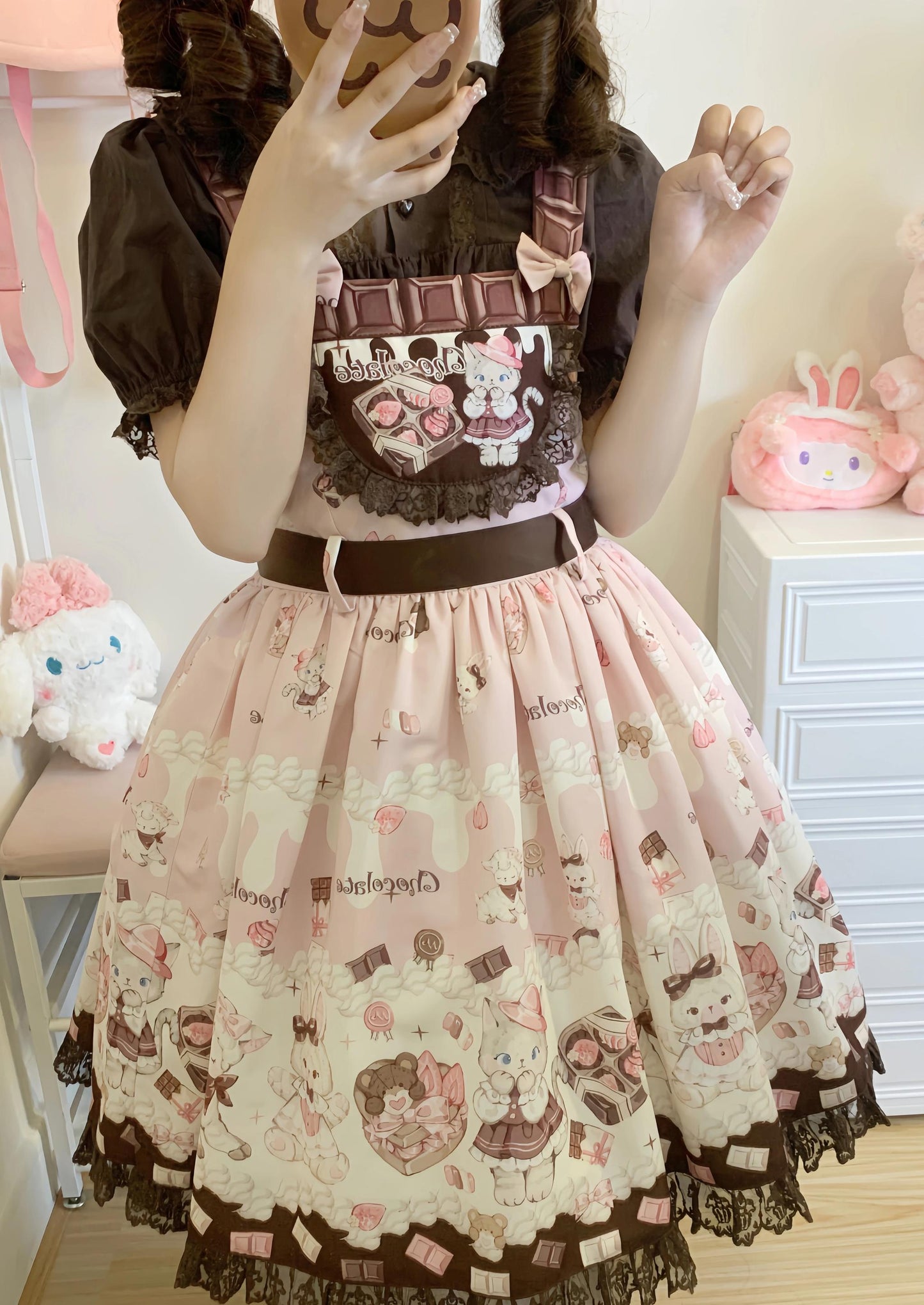 TwilightCrush - Heartbeat Miao Qiao - Kawaii Lolita Salopette Summer Cat Print Dress