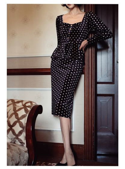 Western lady's polka dot velvet dress