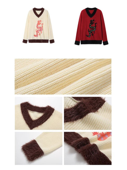 Loose Dragon Print Sweater【s0000005124】