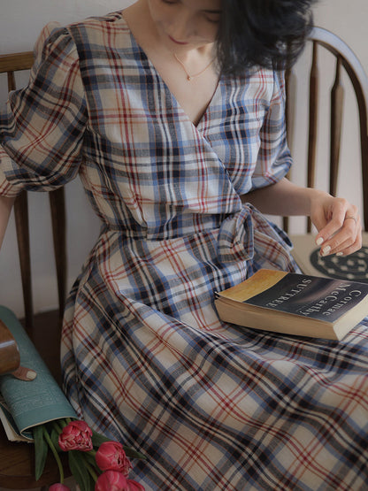 Indigo red plaid retro dress