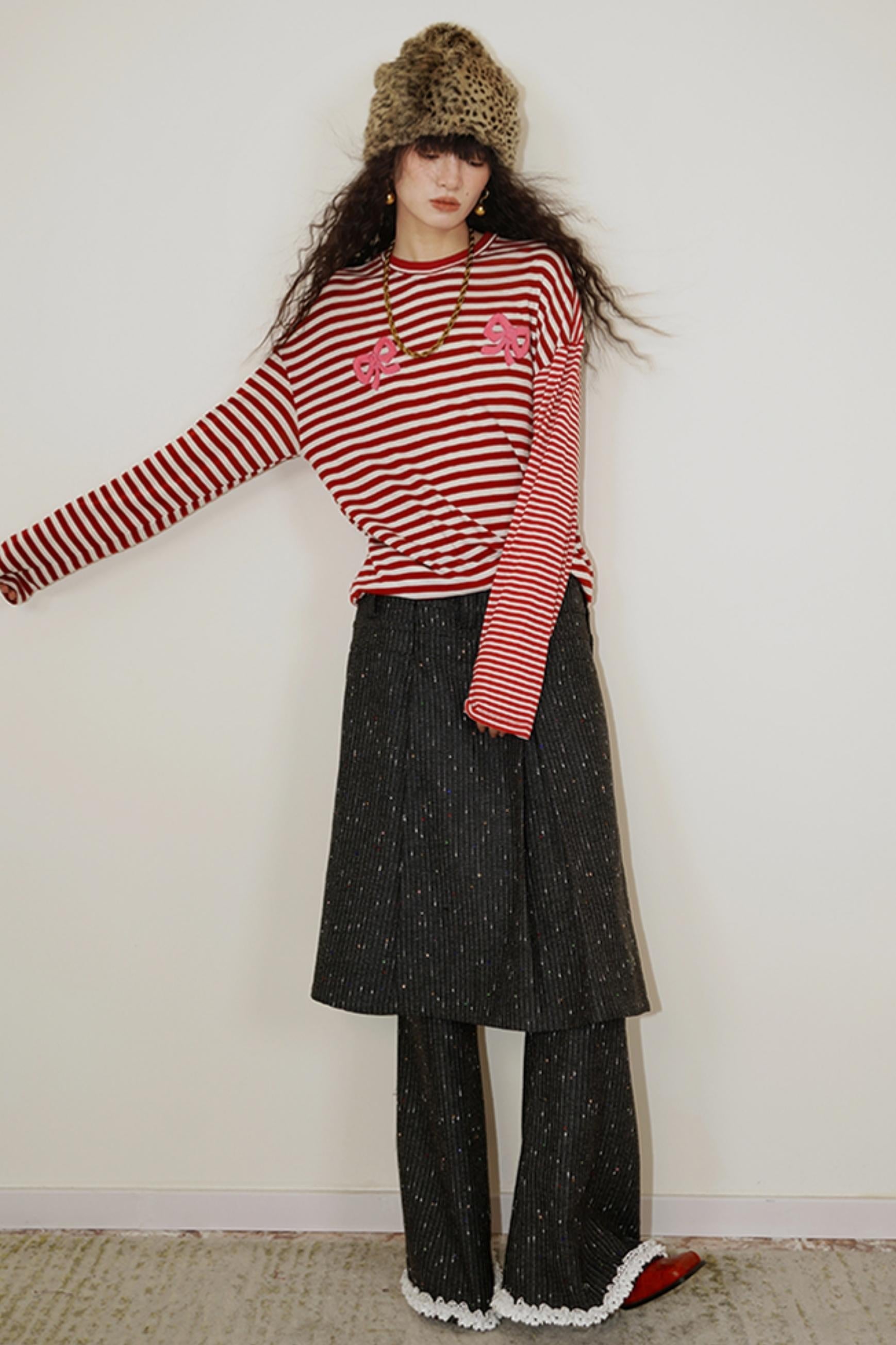 Loose Fit Wool Knit Striped T-Shirt