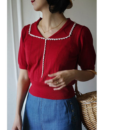 French vintage colorful polo knit