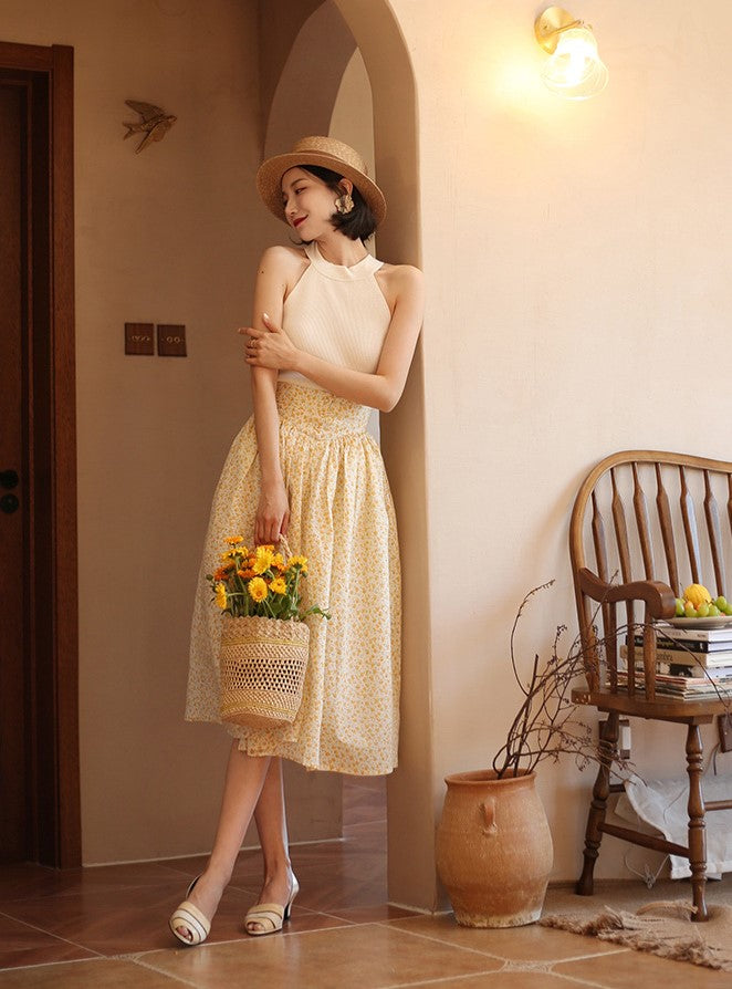 Wisteria yellow bouquet french retro skirt