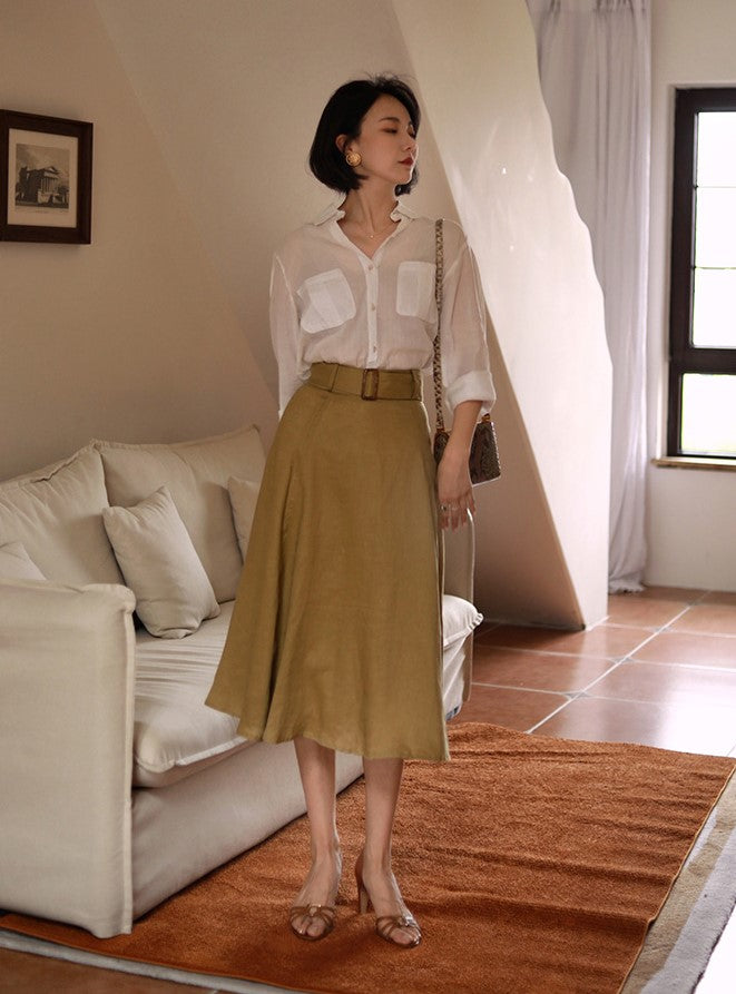 Black tea classical linen skirt