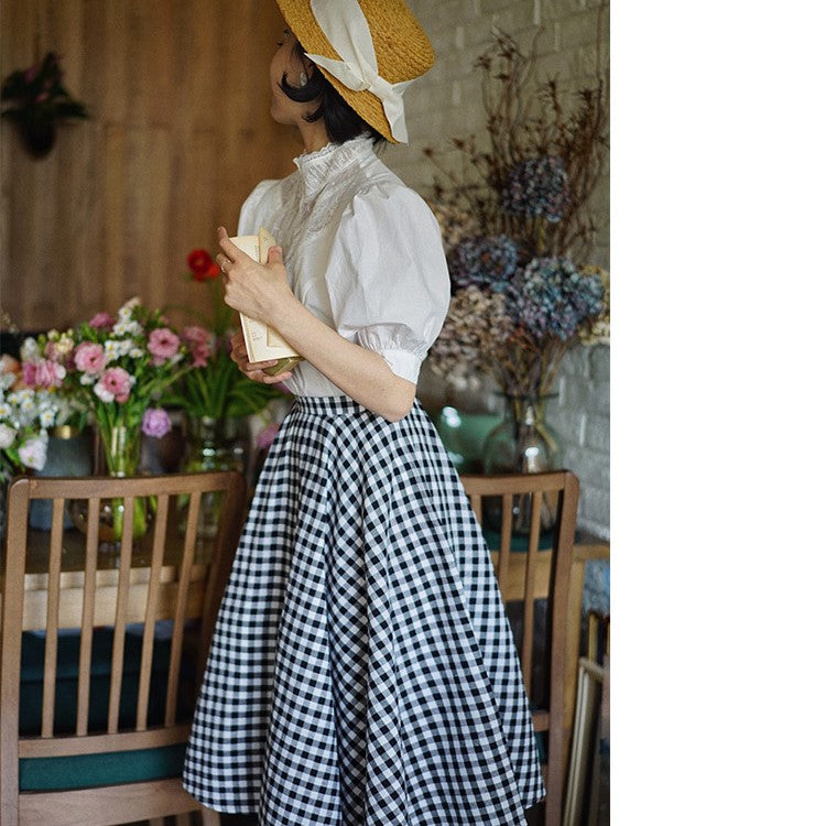 black white plaid hepburn skirt