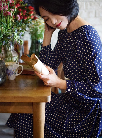 Lapis navy blue polka dot vintage dress