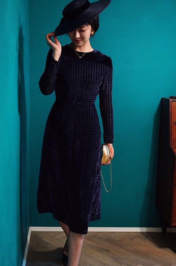 Navy blue velvet dress