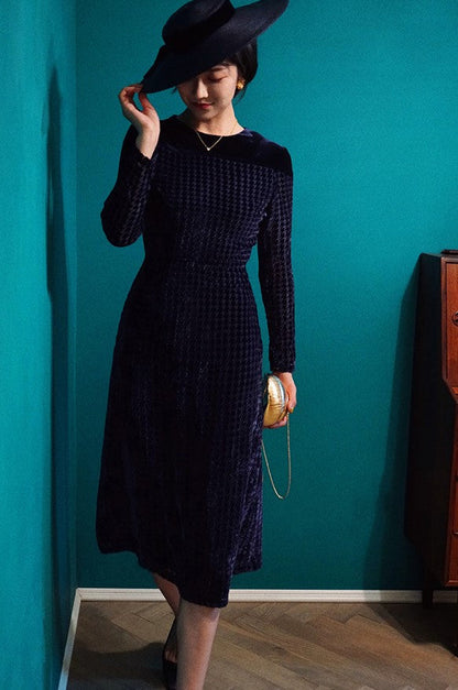 Navy blue velvet dress