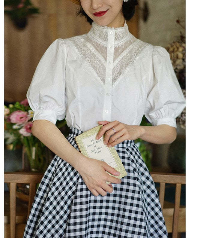 White thread embroidery vintage blouse