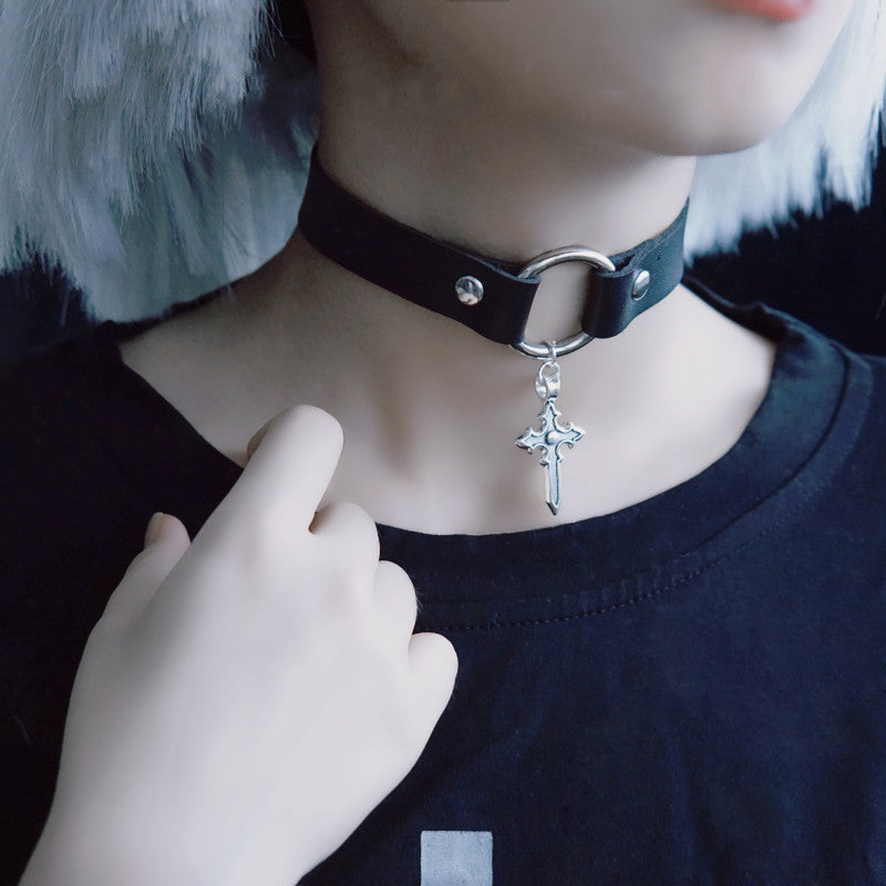 Strange Sugar - Gothic Lolita Cross Leather Choker