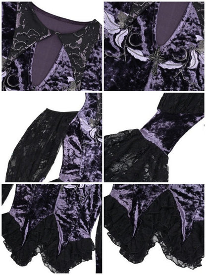 Gothic Velvet Open Shoulder Lace Flower Blouse【s0000003868】