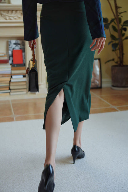 Dark Green Lady Tweed Tube Skirt